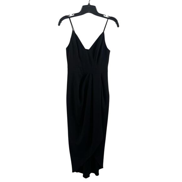 BHLDN Caron Midi Dress Black Size 0 Sleek Formal Cocktail Wedding Guest Chic - Picture 2 of 12
